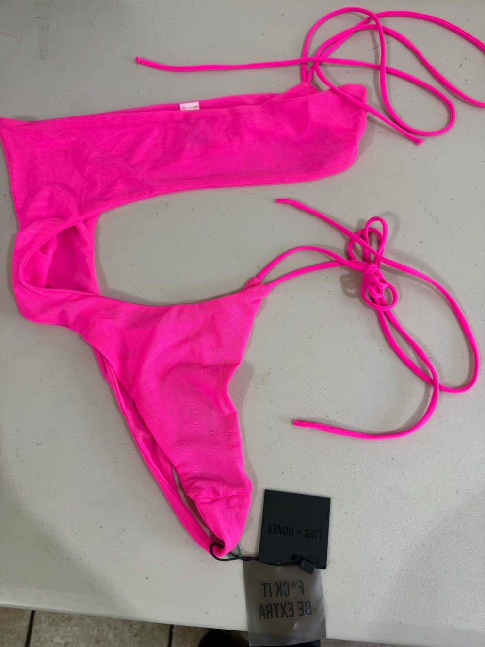 LIPS HONEY Neon Pink Tie-Side Bikini Bottom